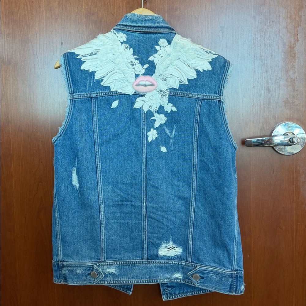 Miss Sixty Denim Vest with White Lace Detail - Picture 2 of 3